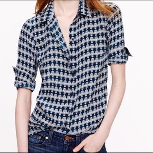 J. Crew owl print silk boy blouse teal size 6 M